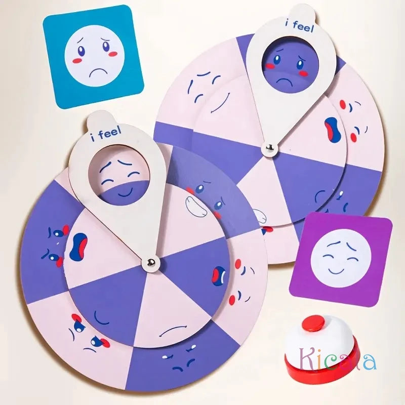 Family Fun Puzzle Game Wooden Expression Spinners Hand-Eye Coordination Challenge Interactive Toy Board Table Game Gift For Kids