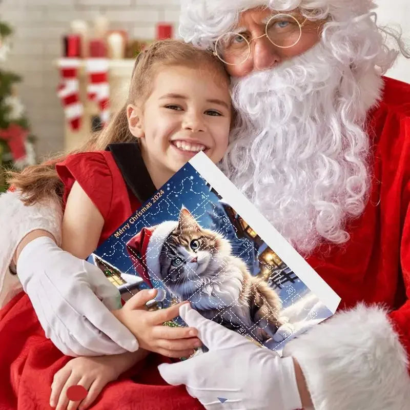 2024 Advent Calendar 24 Days Christmas Cat Ornament Calendar Cartoon Festival Supplies Funny Wall Decoration For Holiday Party