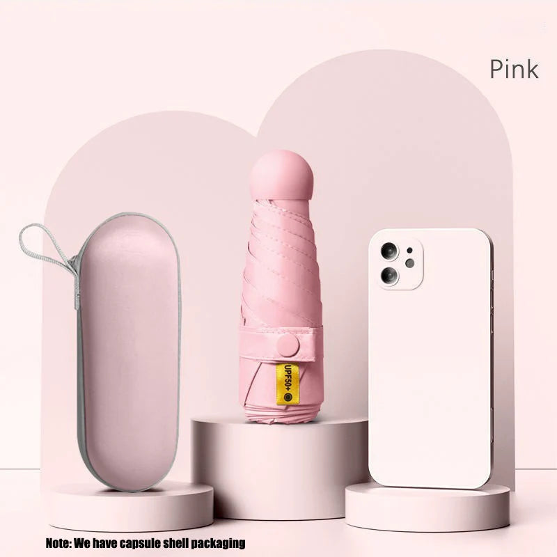 Solid Color Capsule Umbrella Portable Mini Sunshade Sunscreen Rain Umbrella Black Rubber Alloy Handle Foldable Sun Rain Dual Use