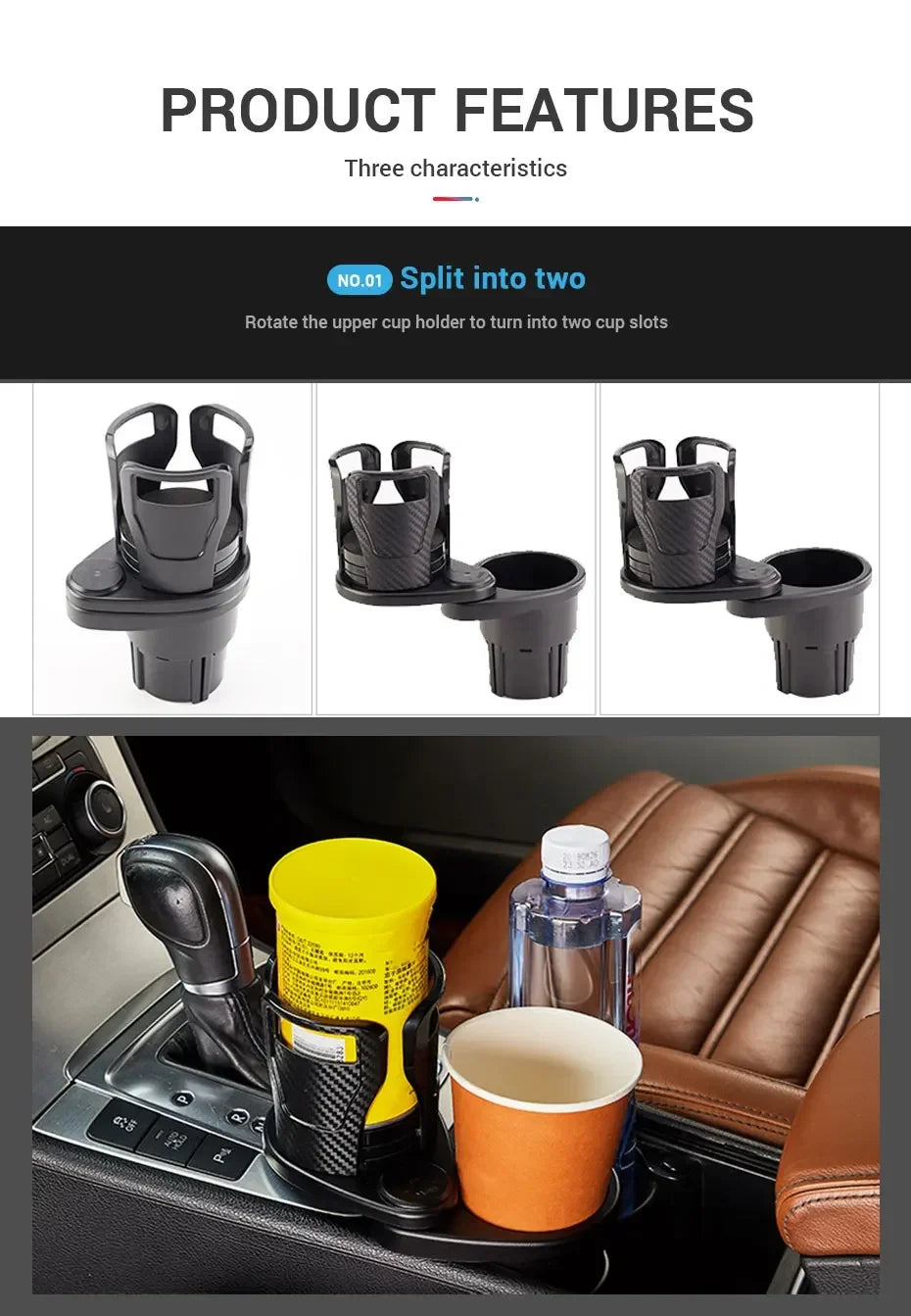 Car Cup Holder Expander For Car Adapter Adjustable Multifunctional Dual Cup Holder With Phone Holder Aromatherapy Organizer