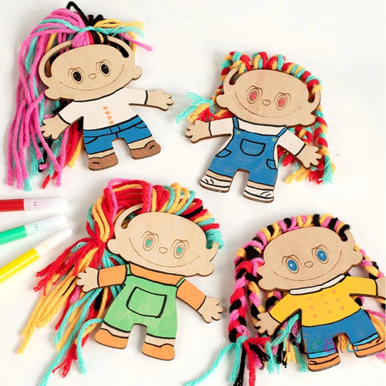 Girls Wooden DIY Craft Kit Toy Educational Handmade Braided Hair Painted Craft Christmas Birthday Gift for Kids