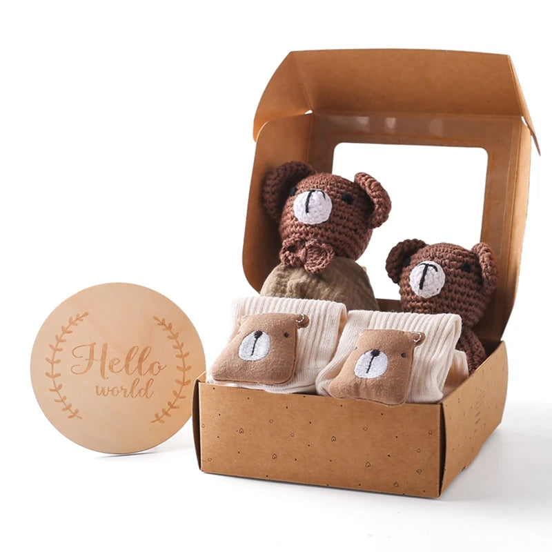 Baby Rattle Toys Newborn Animal Appease Towel Keepsakes Memories Milestone Cards Baby Birth Monthly Bath Accessories Photography