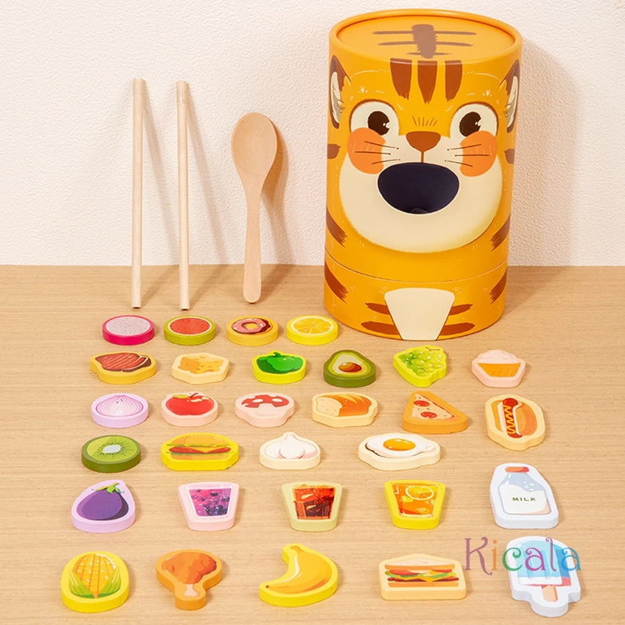 Parent child simulation tiger feeding game early childhood education baby's fine action Chopsticks spoon training toy