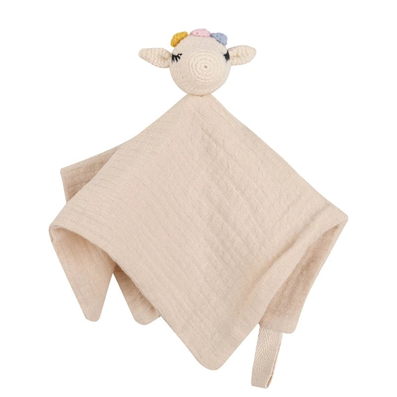 Cotton Gauze Baby Towel Crochet Bunny Rattle Doll Newborn Soothing Towel Baby Security Comforters Blanket Face Towel Washcloth