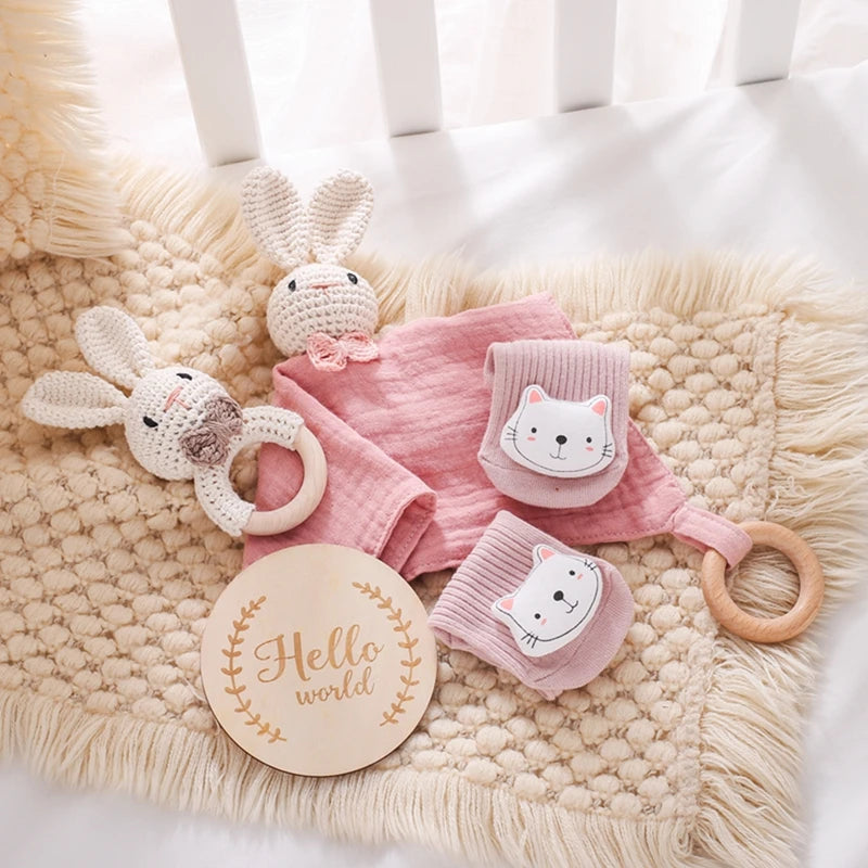 Baby Rattle Toys Newborn Animal Appease Towel Keepsakes Memories Milestone Cards Baby Birth Monthly Bath Accessories Photography