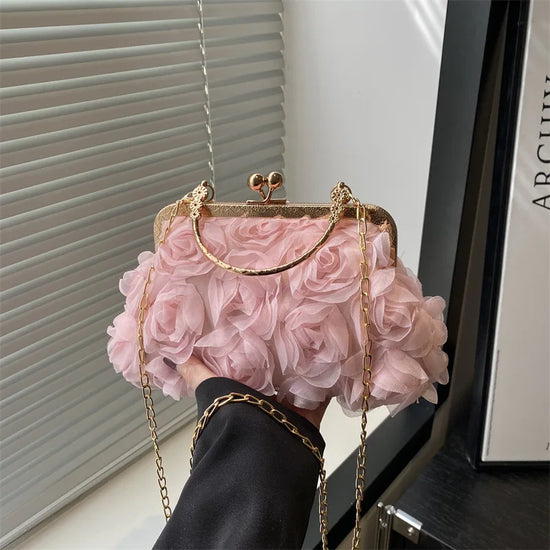 Lady handbag chiffon three-dimensional flower dinner bag