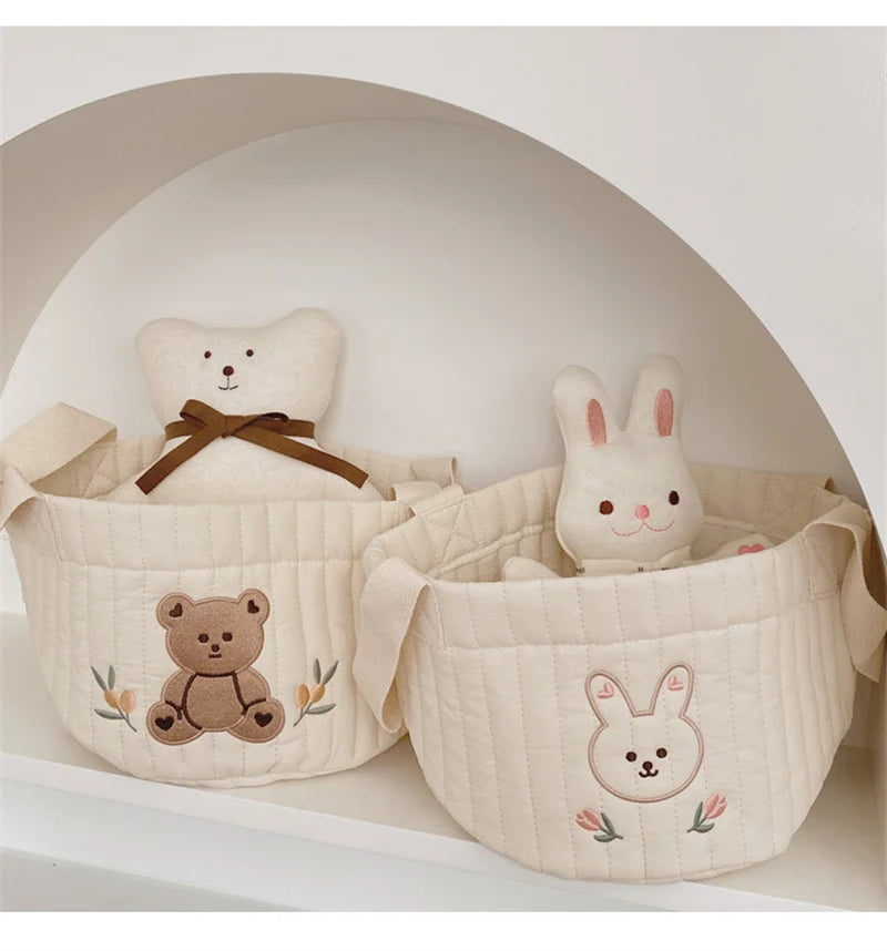 Diaper Bag Baby Items Toy Storage Bag for Newborn Crib Organizer Bedding Cotton Embroidery Mommy  Multipurpose storage basket