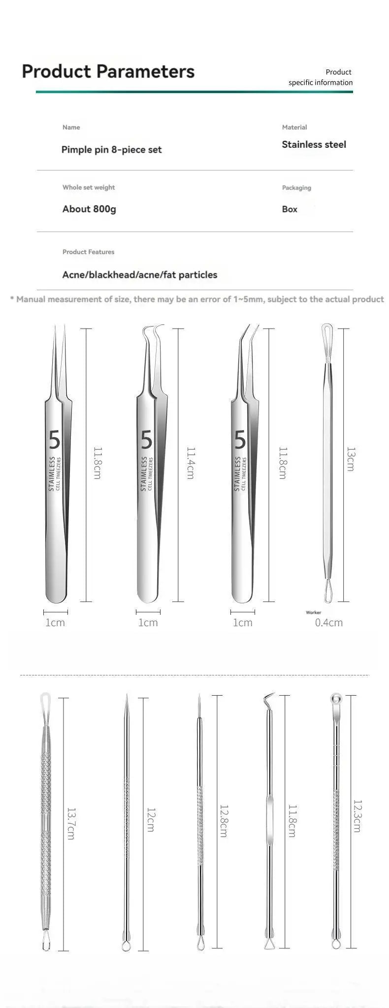 8 PCS Stainless Steel Acne Clip, Cell Clip, Blackhead Clip, Acne Needle, Beauty Salon Acne Needle, Acne Needle Tool