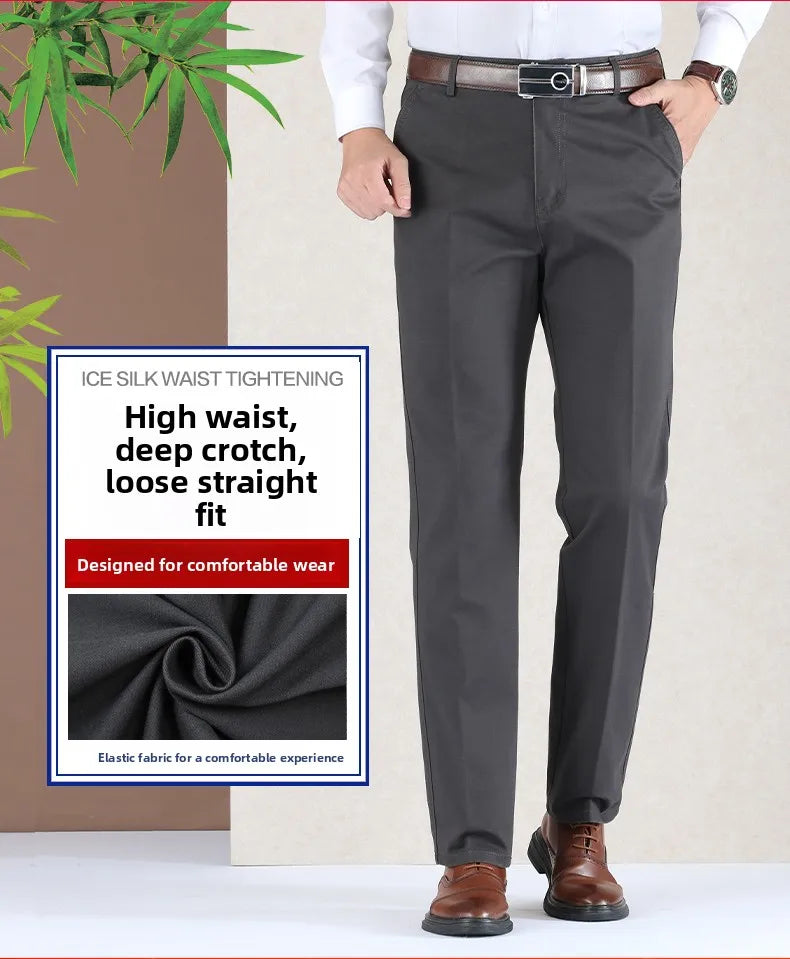 2025 Mens High Waist Loose Straight Cotton Casual Pants