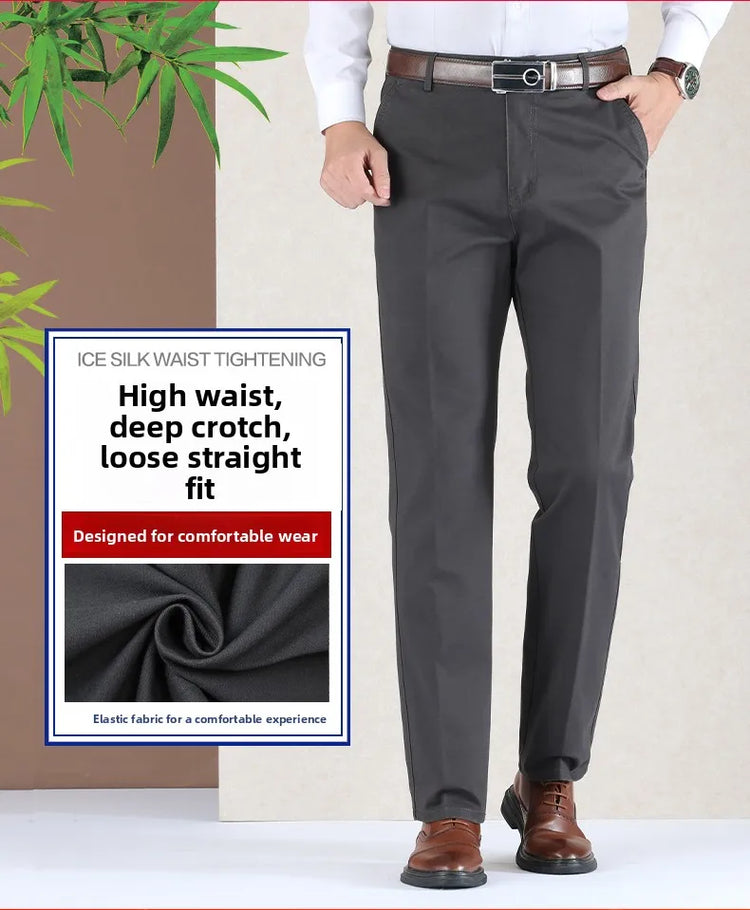 2025 Mens High Waist Loose Straight Cotton Casual Pants