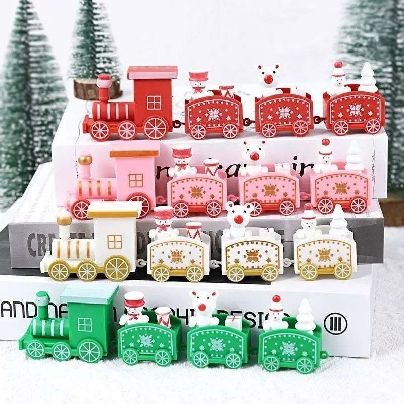 Christmas Train Painted Wooden Plastic  Mini Christmas Tree Train Christmas Decorations Festival Party Xmas Table Top Ornament