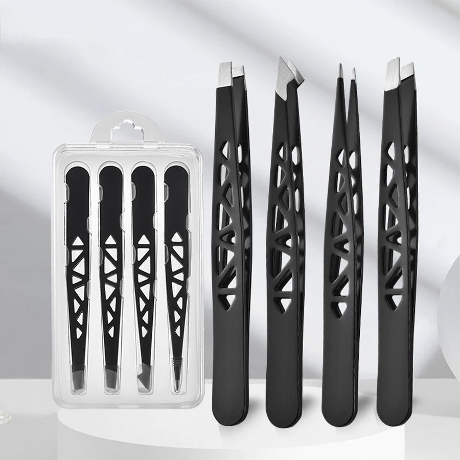 Tweezers Set 3-4pcs Premium Stainless Steel Eyebrow Precision Sharp Tip Tweezers for Body Ingrown and Facial Hair Removal