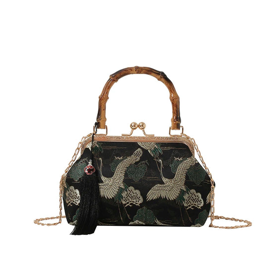 Personalized bamboo portable retro Chinese chain tassel lady bag