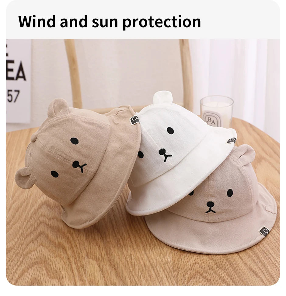 Cute Bear Baby Bucket Hat With Ears Boy Girl Cotton Kids Sun Hat Outdoor Summer Child Panama Cap