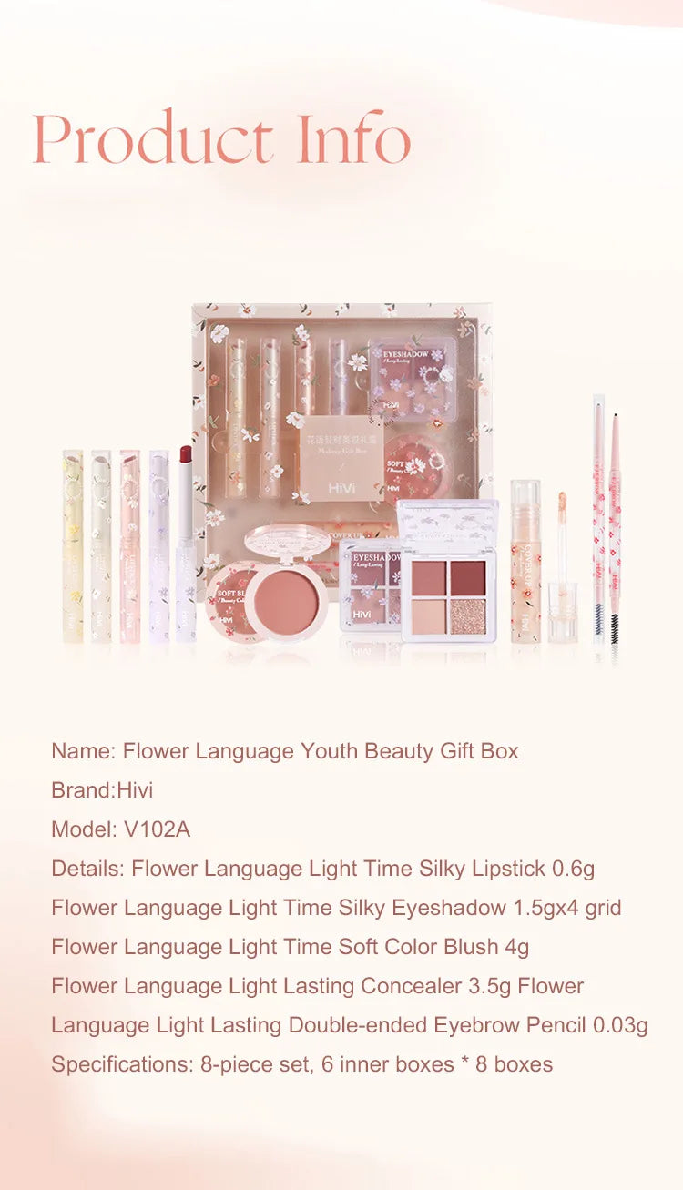 8-Piece Beauty Set with Lipstick, Concealer, Eyeshadow, Eyebrow, and Blush Makeup