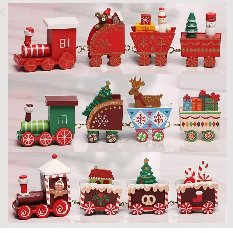 Christmas Train Painted Wooden Plastic  Mini Christmas Tree Train Christmas Decorations Festival Party Xmas Table Top Ornament