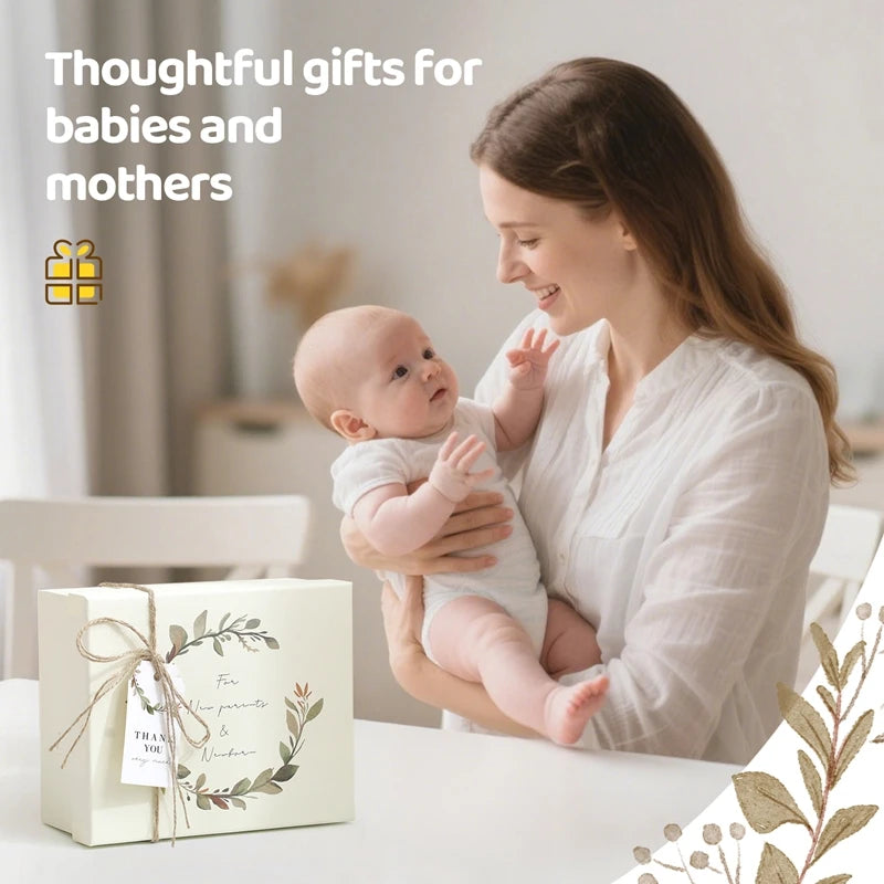 Baby Bathing Set Gift Box Cotton Socks Newborn Growth Memorial Card Wooden Bear Teether Wooden Rattle Baby Birth Gift