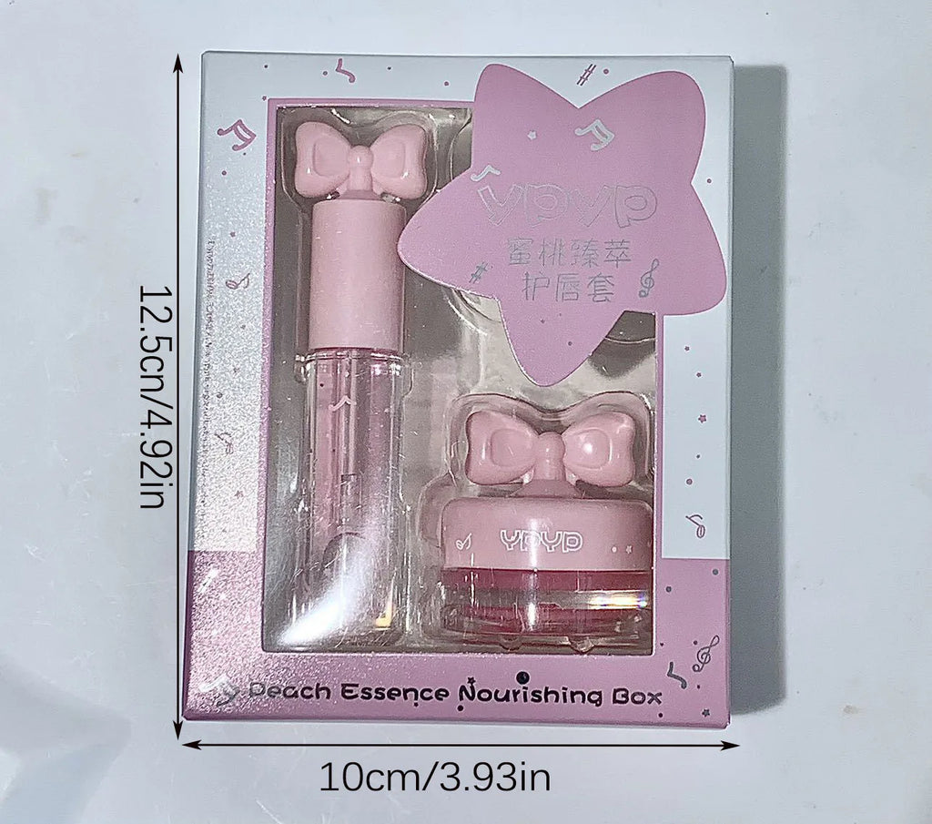 Two piece set of moisturizing lip gloss lip mask set, long-lasting moisturizing and glossy smooth makeup set