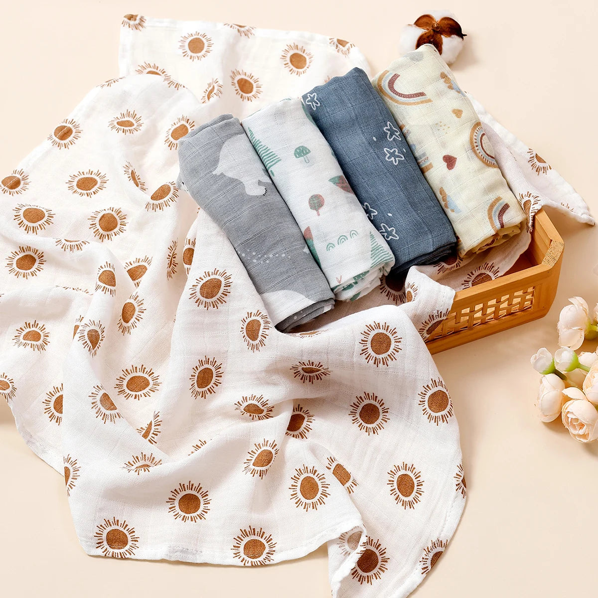 60*60cm 5Pcs Set Multi-Use Feeding Burp Cloth Towel Super Soft Bamboo Cotton Muslin Blankets Baby Burp Cloth Set