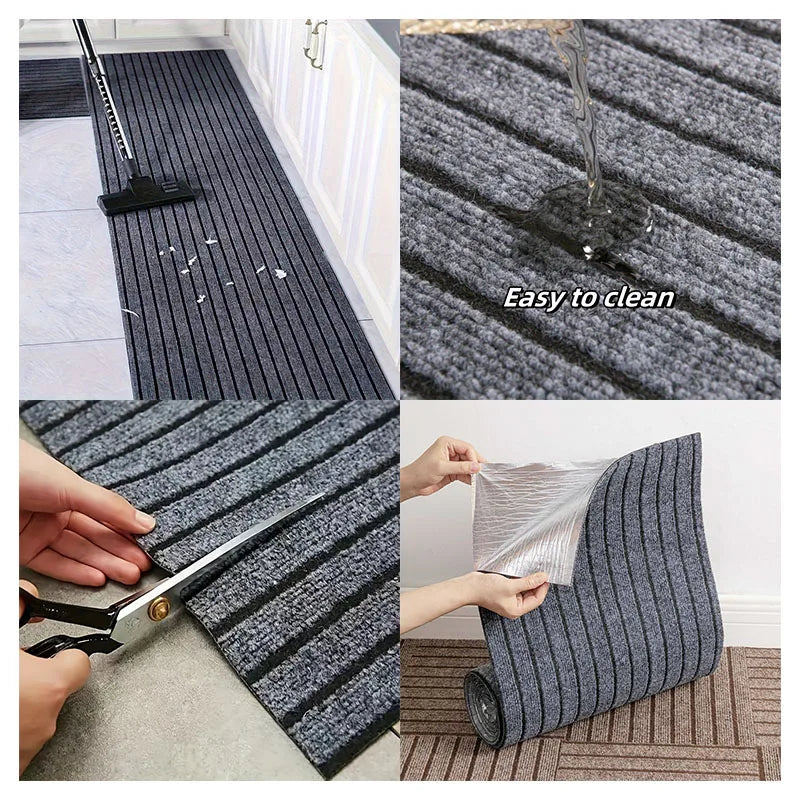 40cmx3m DIY Solid Color Striped Kitchen Door Mat Floor Mat Room Decoration Self-adhesive Non-slip Carpet Home Decor Hallway Rug