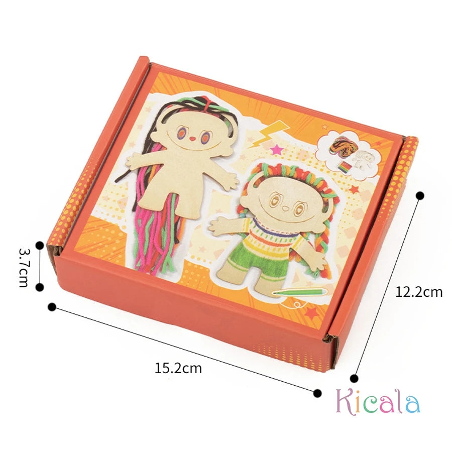 Girls Wooden DIY Craft Kit Toy Educational Handmade Braided Hair Painted Craft Christmas Birthday Gift for Kids