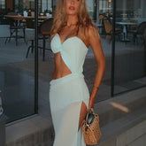 Summer Womens Solid Color Hollow Split Strap Dress