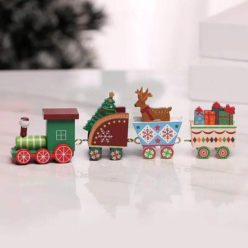 Christmas Train Painted Wooden Plastic  Mini Christmas Tree Train Christmas Decorations Festival Party Xmas Table Top Ornament