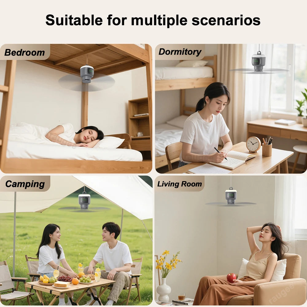 Ceiling Fan 12000mAh Wireless Portable Camping Ceiling Fan USB Rechargeable Tent Ceiling Fan with Lighting and Remote Control