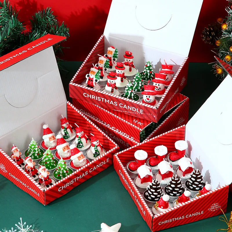 Christmas candle set, old man tree, snowman, celebration, romance, decorative item, candlelight dinner, Christmas Eve