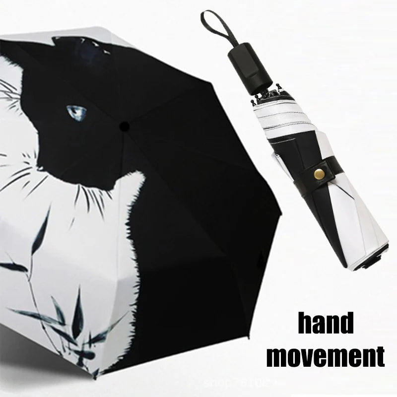 1pc Black White Minimalism Cat Pattern Folding Umbrella Rainproof Sunshade UV Protection Travel Umbrella Automatic Manual Models