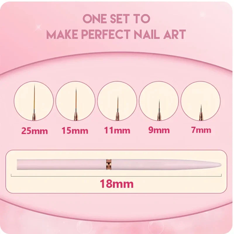 5 Pcs Nail Art Liner Brushes Set Elongated Lines Striping Drawing UV Gel Painting Nail Design Pen Professional Manicure Tool