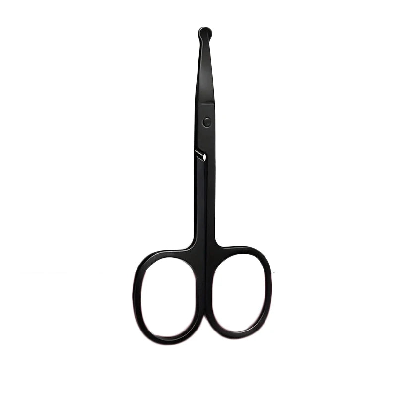 1PC Silver Mirror Light Black Round Head Safety Nose Hair Scissors Neutral Stainless Steel Scissors