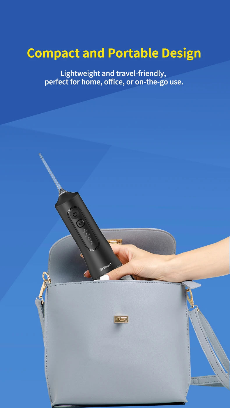 DrYadent Cordless YD06 Water Flosser 7 Nozzles 4 Smart Modes 3hrs Fast USB-C Charge 300ML Portable Tank 2min-Deep Cleaning Adult