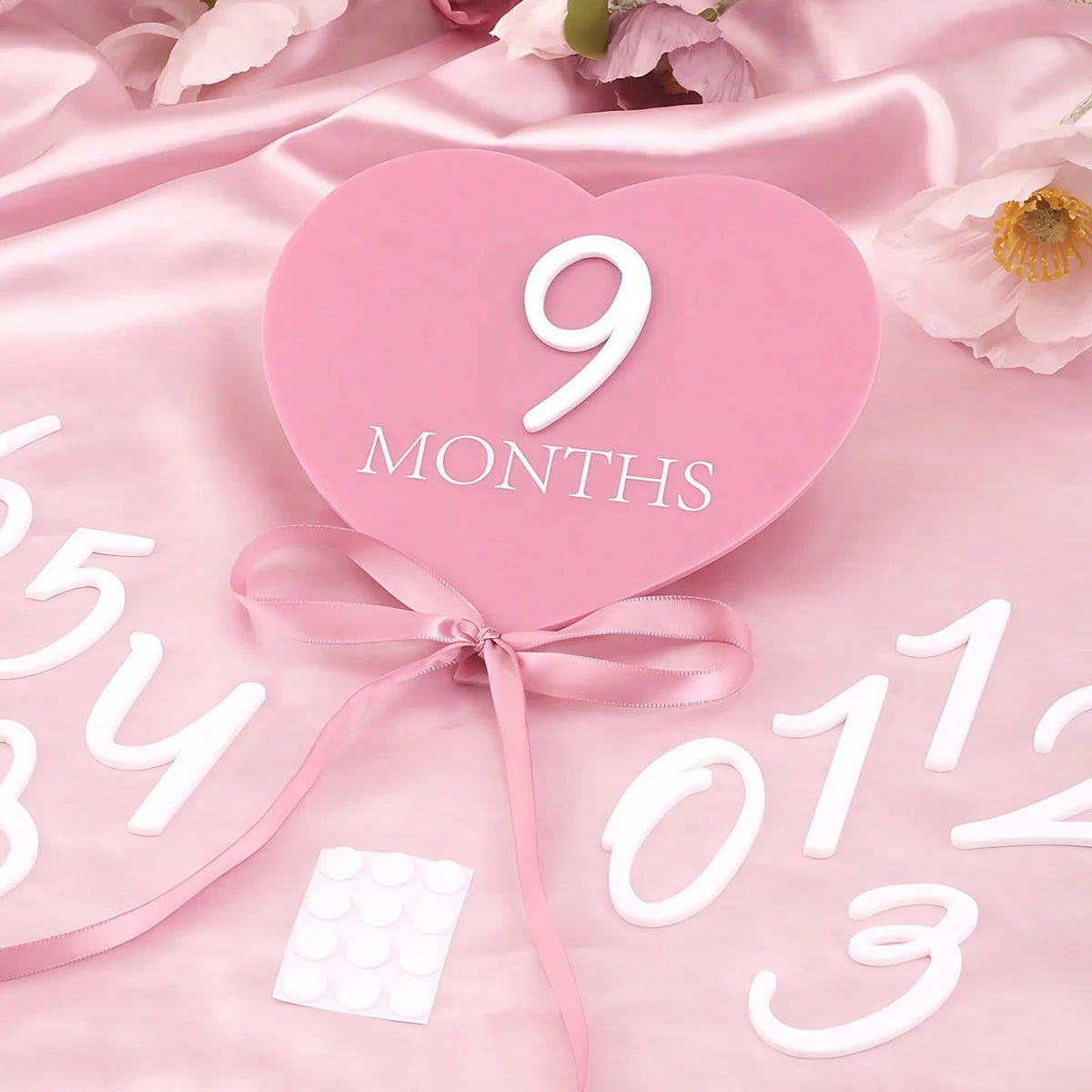 Ylsteed heart shaped pink baby monthly milestone signs pink ribbon newborn monthly photo props  matching with number 0-12