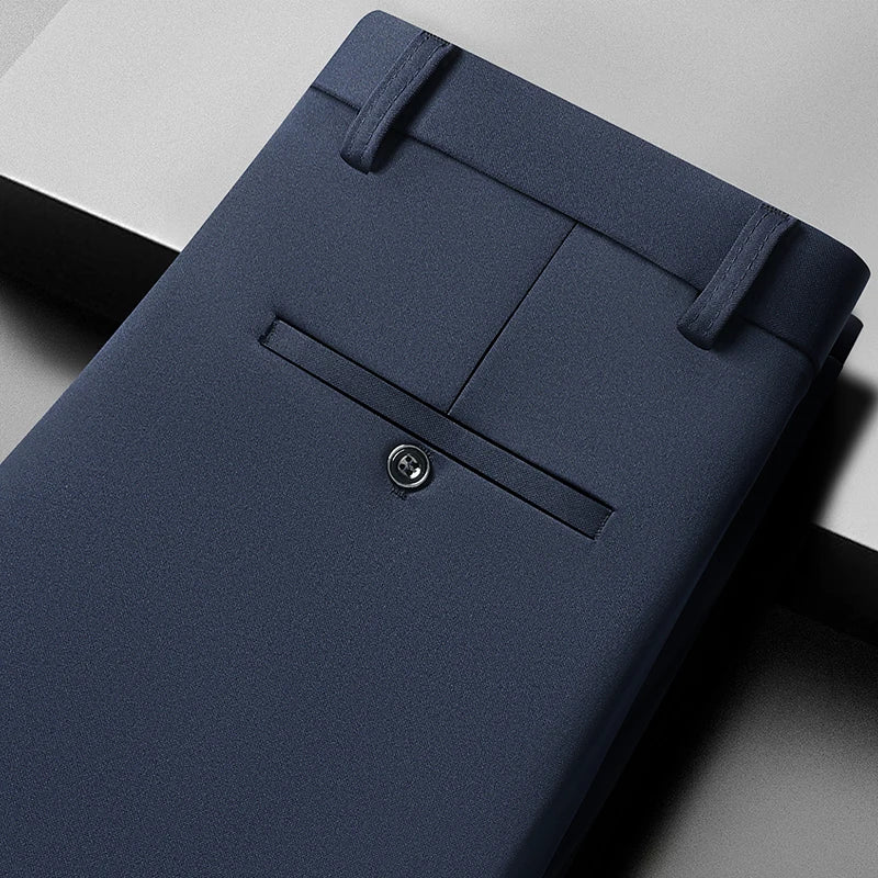 Mens Thin Stretch Straight Summer Pants Silky No-Iron Fabric