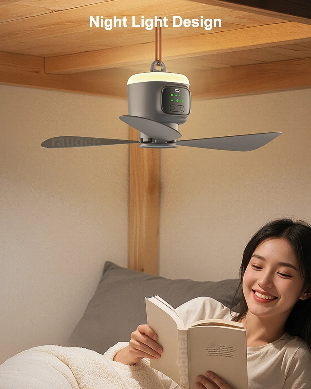 Ceiling Fan 12000mAh Wireless Portable Camping Ceiling Fan USB Rechargeable Tent Ceiling Fan with Lighting and Remote Control