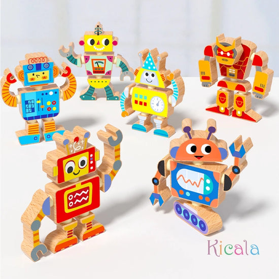 Creative wooden assembly robot STEM toy game disassembly assembly exercise Hand eye coordination ability Christmas DIY gifts