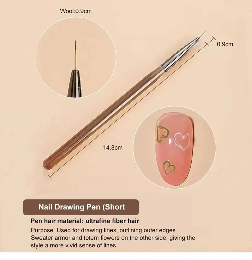 9PCS Nail Brush Liner DIY Painting Pen Manicure Acrylic Drawing Brush for Nail Art Design Nails Tip Display Painting Tool
