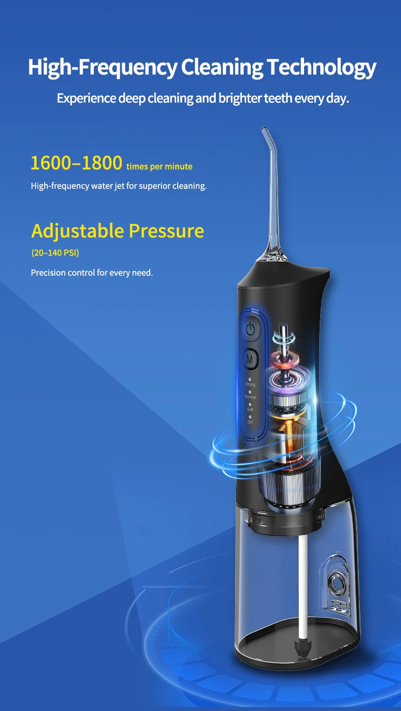 DrYadent Cordless YD06 Water Flosser 7 Nozzles 4 Smart Modes 3hrs Fast USB-C Charge 300ML Portable Tank 2min-Deep Cleaning Adult