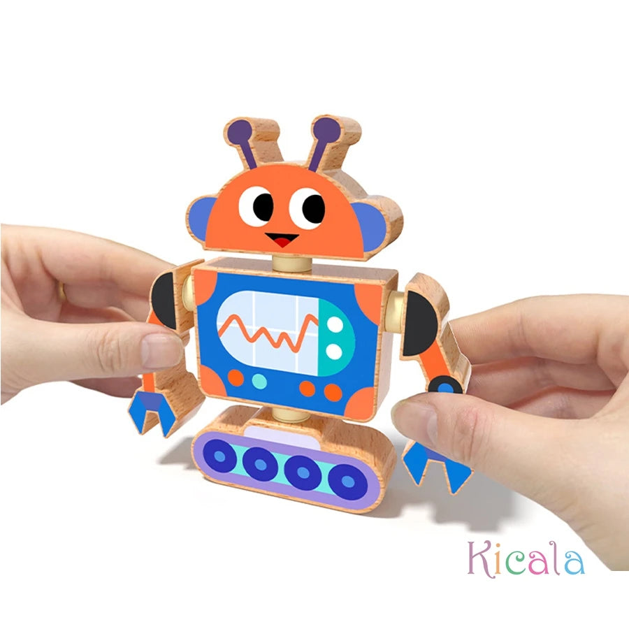 Creative wooden assembly robot STEM toy game disassembly assembly exercise Hand eye coordination ability Christmas DIY gifts