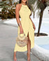 Summer Womens Halter Hollow Front Slit Ruched Maxi Dress