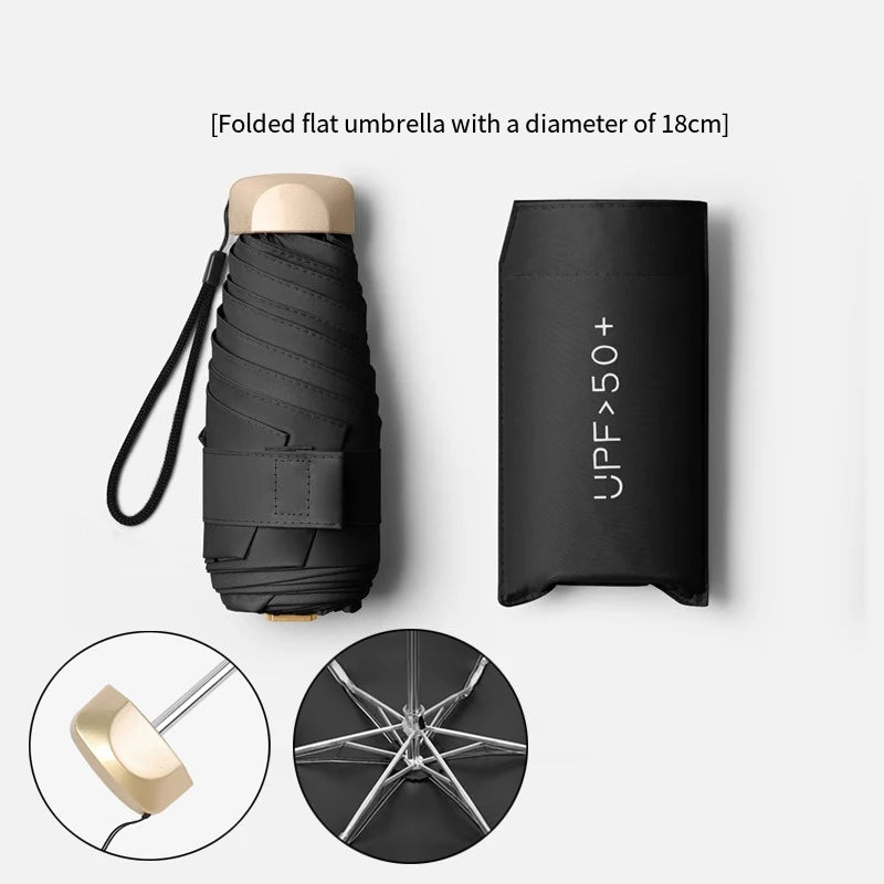 Pocket Rain Umbrella Mini Sun Umbrella Solid Color Folding UV Ultraviolet Protection Sunny Pocket Parasol Compact And Portable