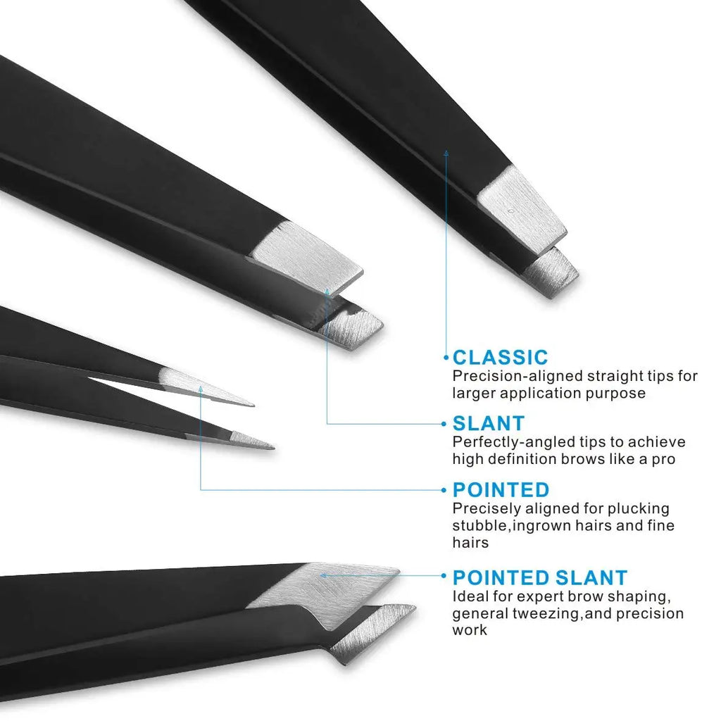 Tweezers Set 3-4pcs Premium Stainless Steel Eyebrow Precision Sharp Tip Tweezers for Body Ingrown and Facial Hair Removal