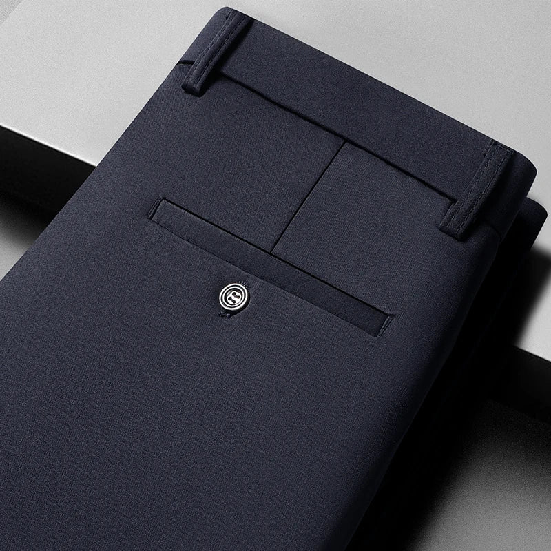 Mens Thin Stretch Straight Summer Pants Silky No-Iron Fabric