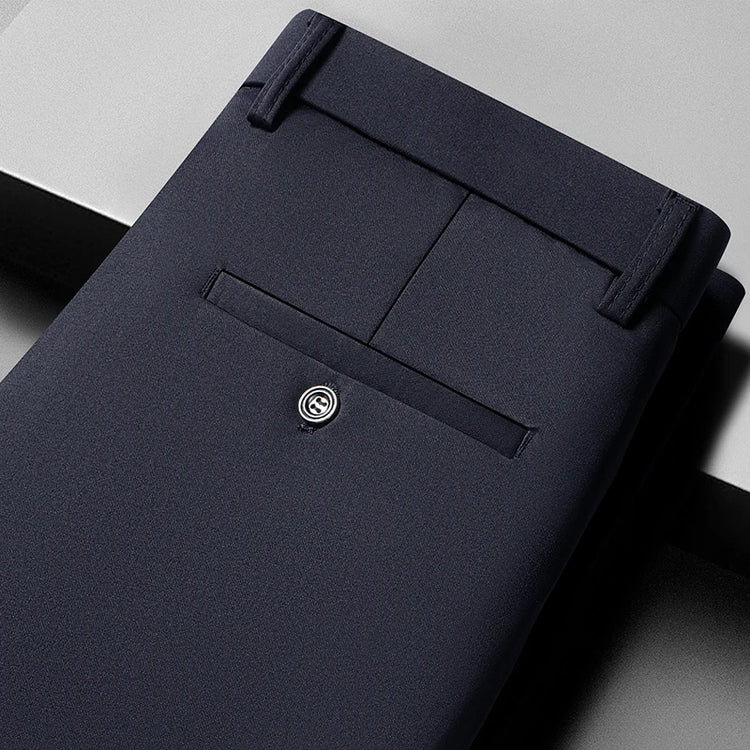 Mens Thin Stretch Straight Summer Pants Silky No-Iron Fabric