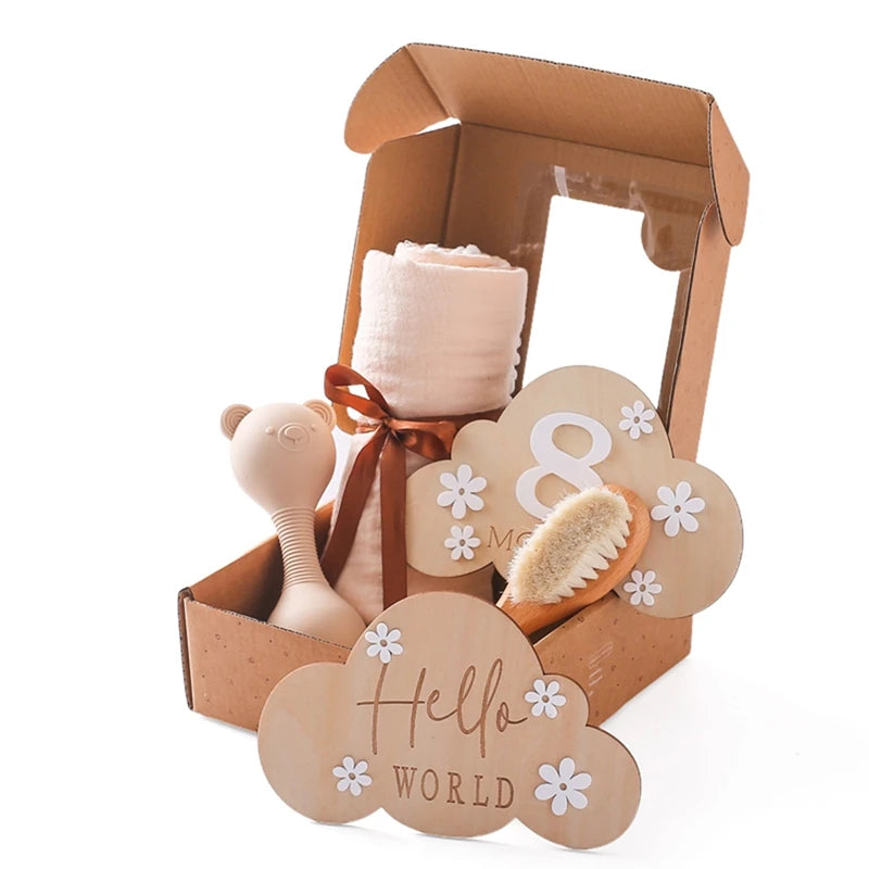 Baby Rattle Toys Newborn Animal Appease Towel Keepsakes Memories Milestone Cards Baby Birth Monthly Bath Accessories Photography