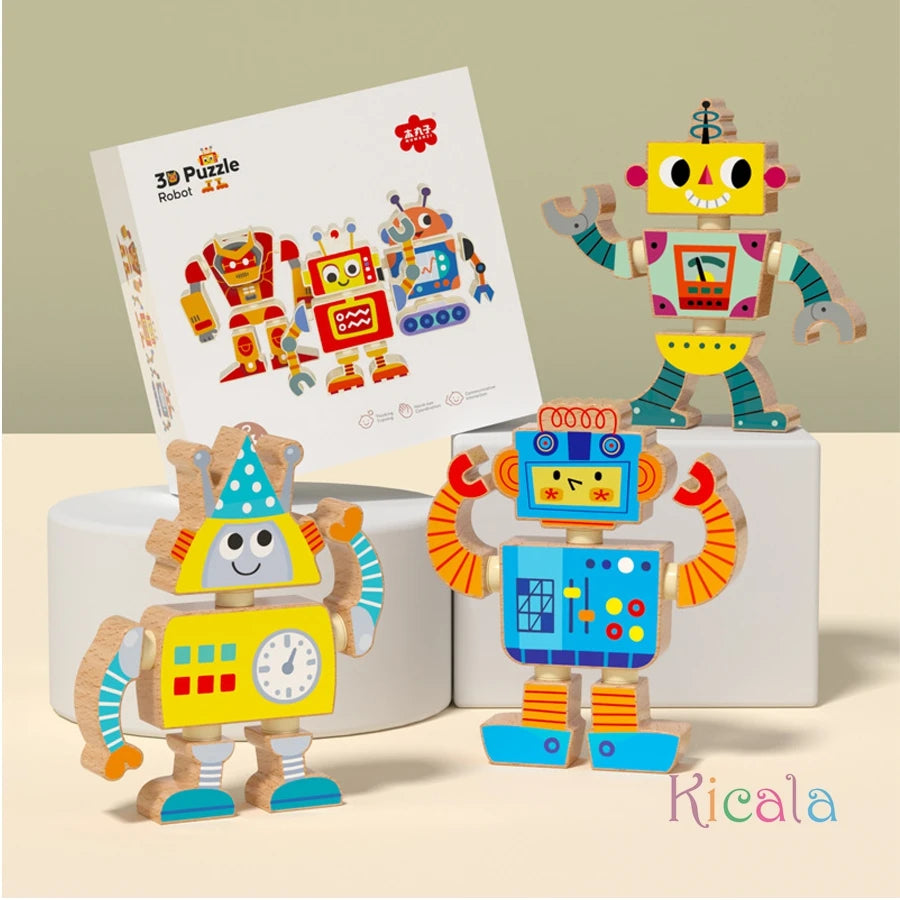 Creative wooden assembly robot STEM toy game disassembly assembly exercise Hand eye coordination ability Christmas DIY gifts