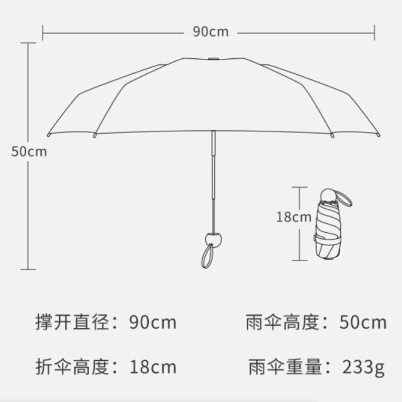 Solid Color Capsule Umbrella Portable Mini Sunshade Sunscreen Rain Umbrella Black Rubber Alloy Handle Foldable Sun Rain Dual Use