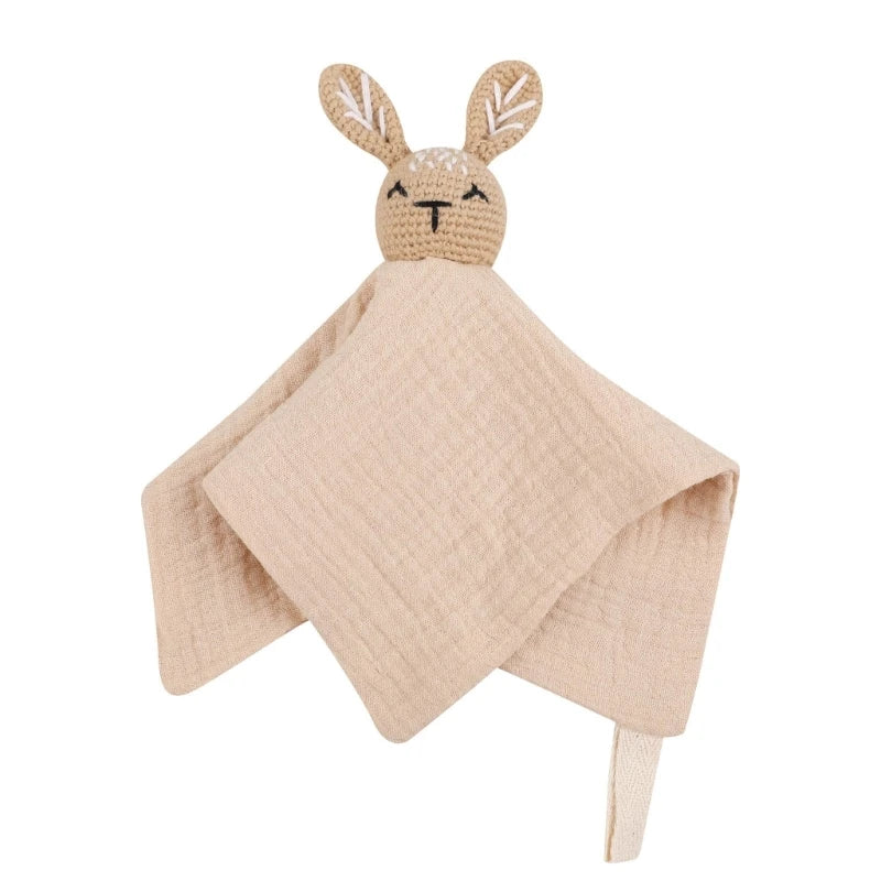 Cotton Gauze Baby Towel Crochet Bunny Rattle Doll Newborn Soothing Towel Baby Security Comforters Blanket Face Towel Washcloth