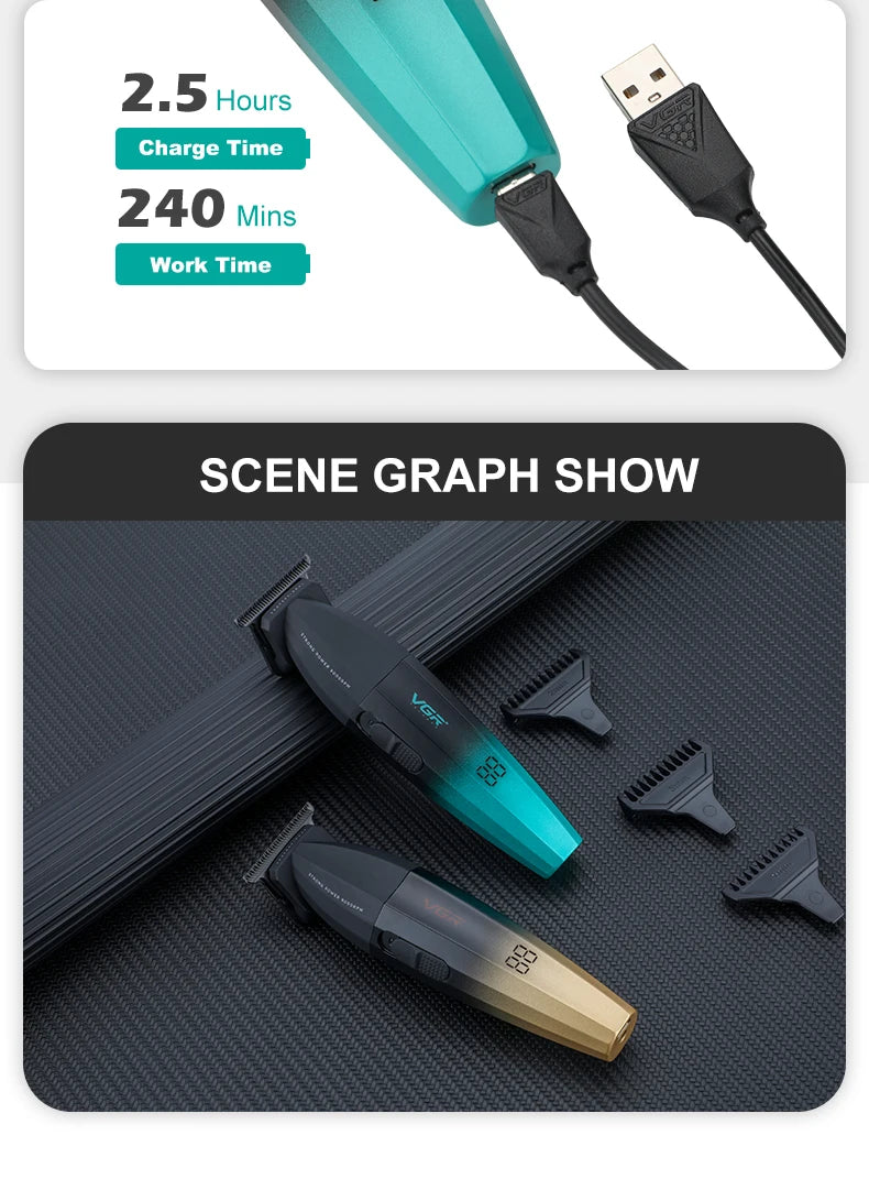 VGR Hair Trimmer Professional Hair Cutting Machine Cordless Hair Clipper 9000 RPM Haircut Barber Metal Trimmer for Men V-906